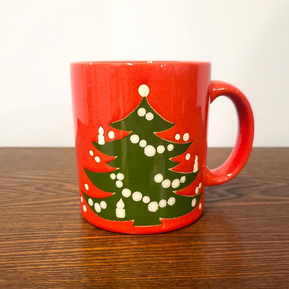 Waechtersbach Red Mug Christmas Tree Cups Coffee Tea Vintage Made in Germany